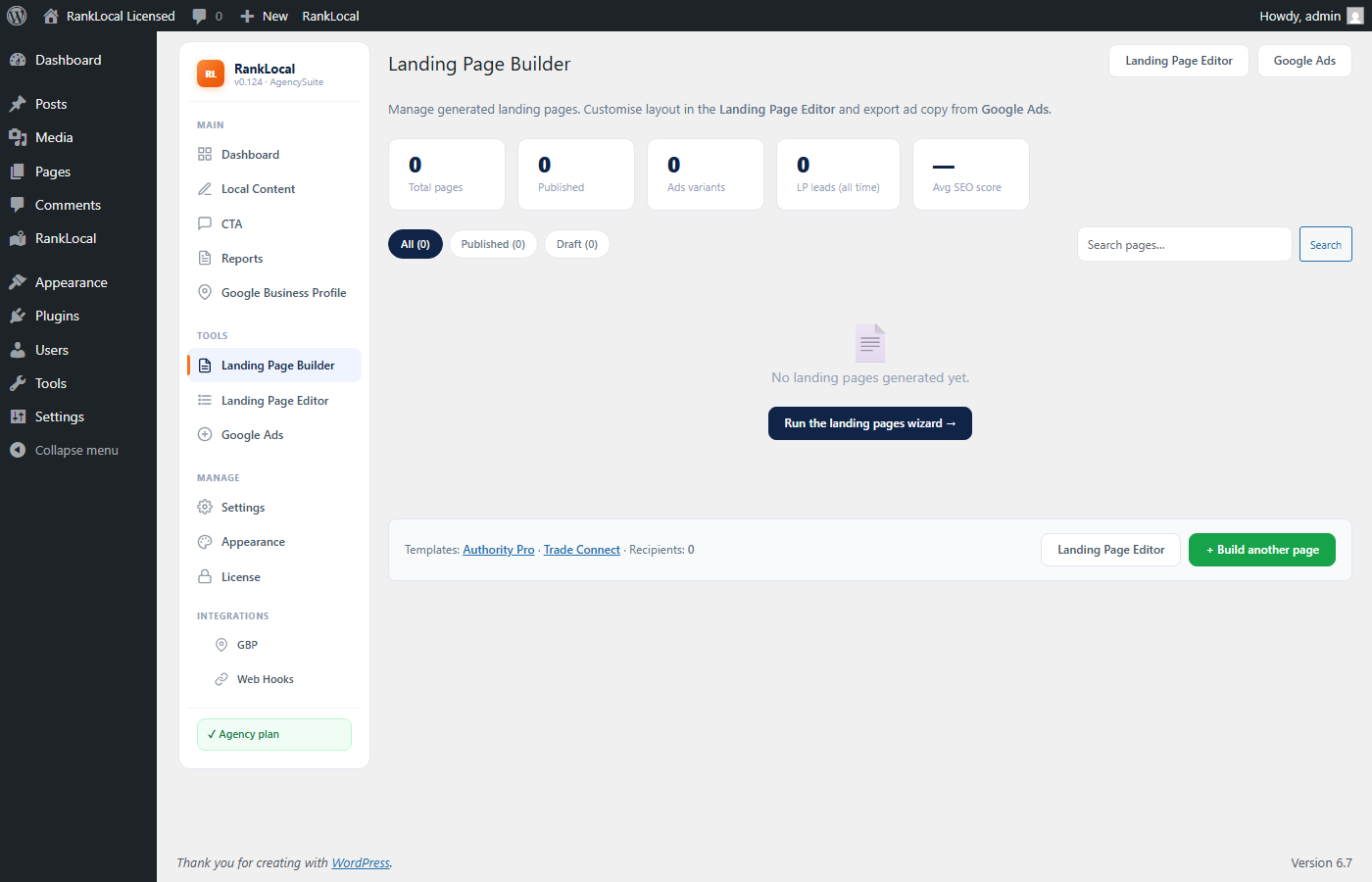 SEO AutoPilot Landing Page Builder template screen