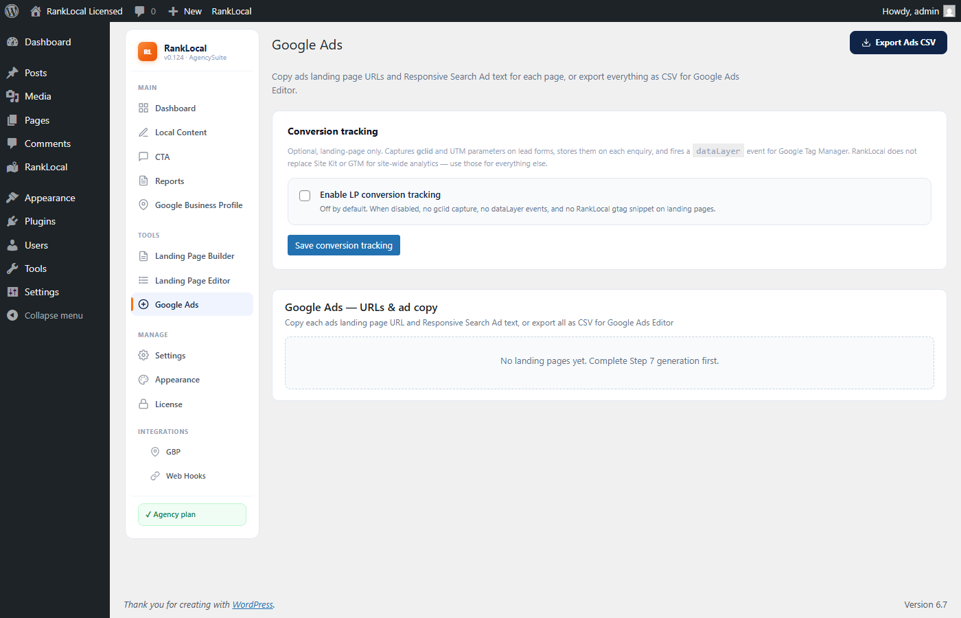 Google Ads export in SEO AutoPilot