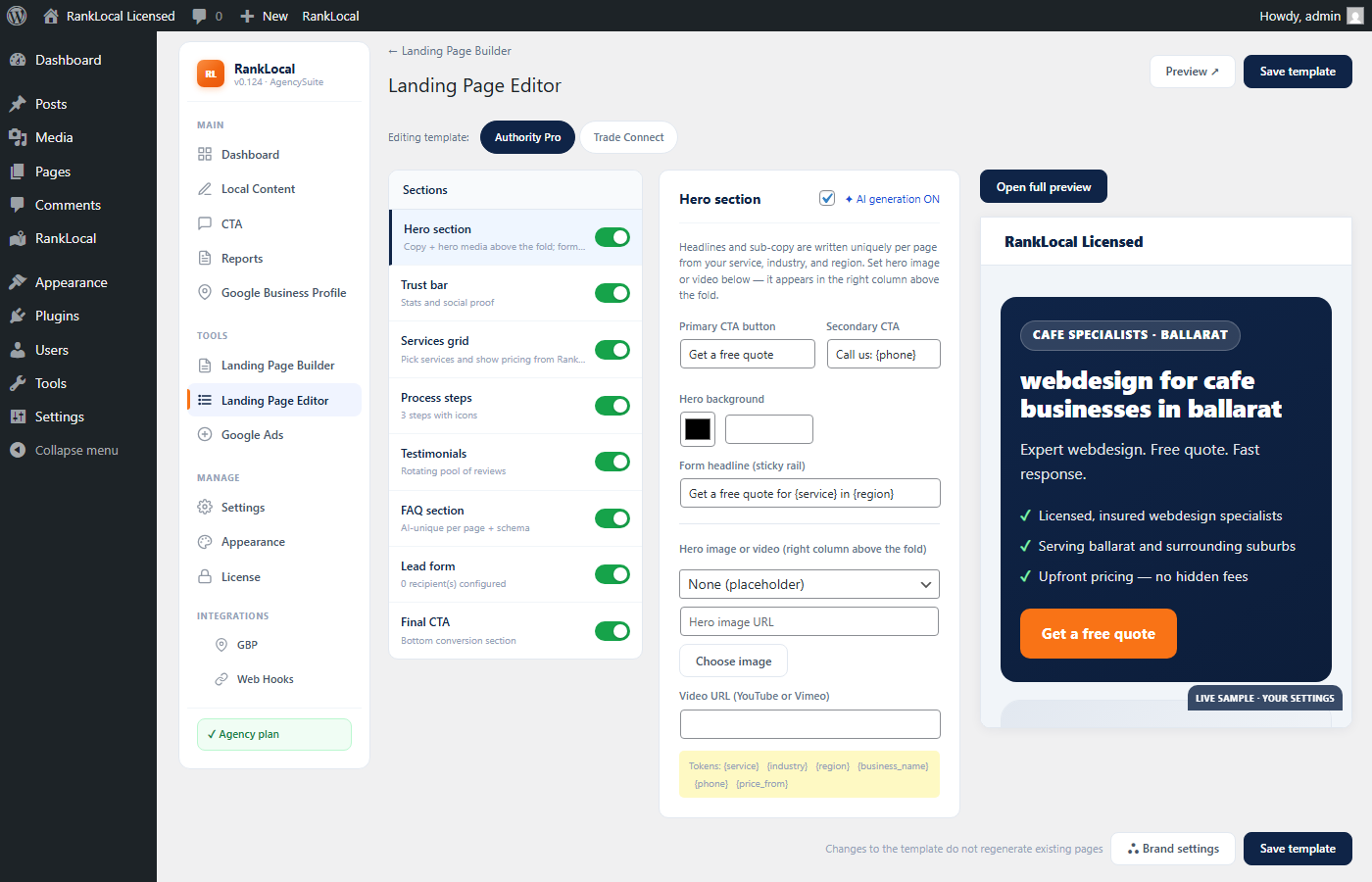 Landing page editor